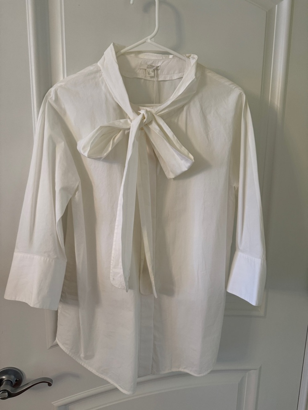 White Bow Tie Neck Blouse